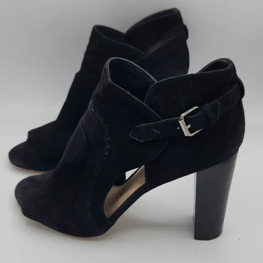 VINCE CAMUTO Conley Black Leather Suede Peep-Toe